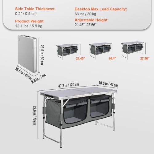 VEVOR Camping Kitchen Table, 3 Adjustable Height Aluminum - Image 4