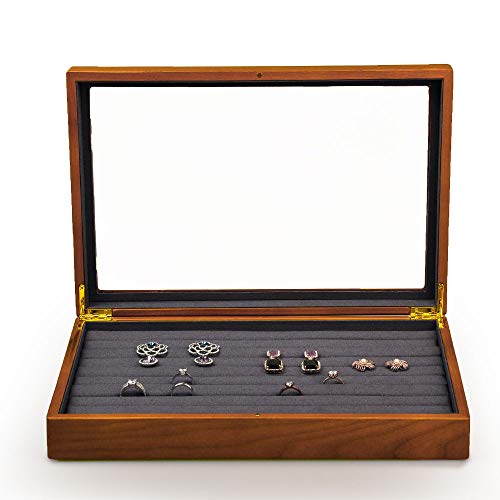 Oirlv Wood Jewelry Box Rings Earrings Acrylic Lid - Image 2