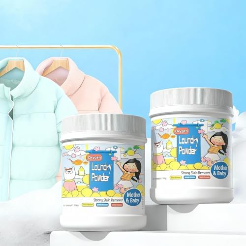 Hyper Concentrated Active Oxygen Laundry Powder 500g Chlorine-Free Formula Removes Milk Sweat Oil Stains Gentle & Safe Protects Fabric and Skin Color-Safe Deep Stain Remover for Clothes (2PCS)