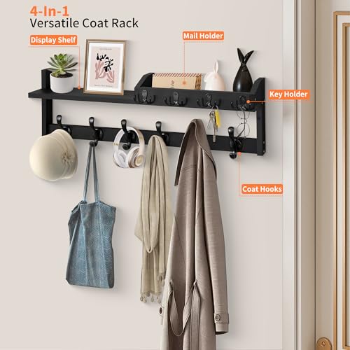 27.5" Wall Mount Coat Rack with Shelf, Key Holder & Mail - Image 4