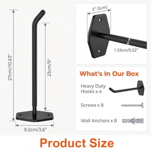 4 Pack 10" Heavy Duty Garage Hooks Steel Wall Mount Storage - Image 3