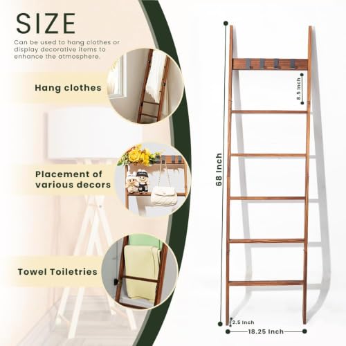 Wooden Blanket Ladder for Living Room 6-Tier, Decorative - Image 3