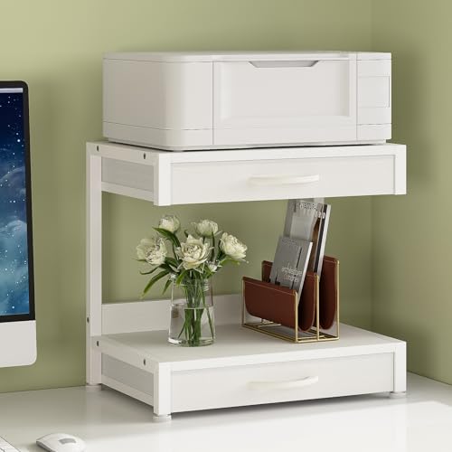 2-Tier Desktop Printer Stand with 2 Fabric Drawers | Home Organization - Image 3