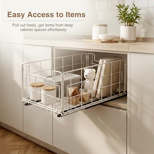 Pull Out Cabinet Sliding Basket Organizer, No Drill, White - Image 5