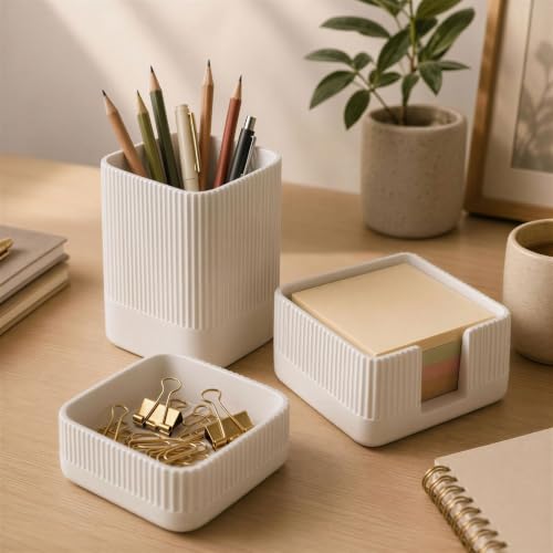 Aesthetic Desk Organizer Set of 3 - Sturdy Concrete Office - Image 2