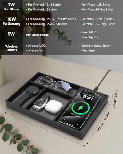 Valet Tray, Built in Wireless Charging Pad, Nightstand Organizer - Image 3