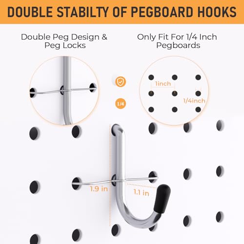 INCLY 100PCS 1/4 Inch Pegboard J Hooks with Peg Locks & Rubber - Image 6