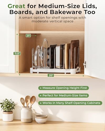 EVERIE Pot Lid Organizer, Adjustable 12.6"-21.5" Bakeware Rack - Image 7