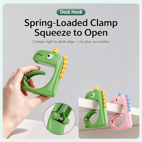Cute Dinosaur Desk Hook – Heavy Duty 11 Lbs Bag Hanger-Pink 2Pack - Image 6