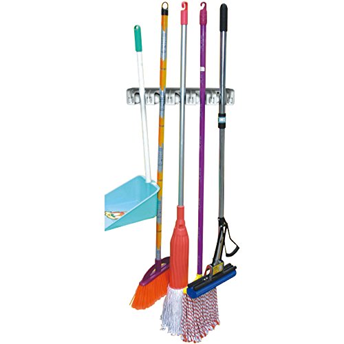 Home Basics Broom Organizer and Mop Wall Mount 5 Slot Utility - Image 2