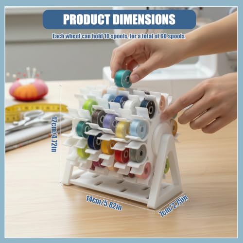 Rotating Bobbin Thread Organizer, 60-Hole Sewing Thread Holder - Image 3