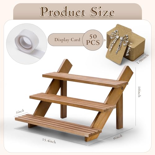 3 Tier Wooden Display Stand, Retail Jewelry Card Sta | Jewelry Organiz - Image 3