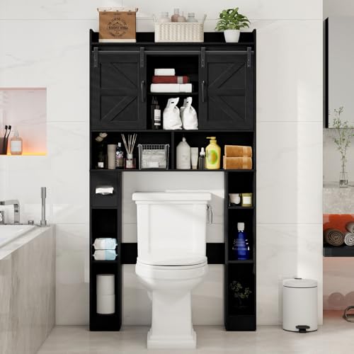 Vabches Over The Toilet Cabinet with Sliding Doors, Black - Image 7