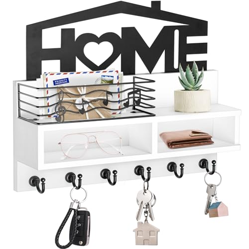 Key Holder Wall Mount, Decorative Wood Mail and Key Organizer - Image 2