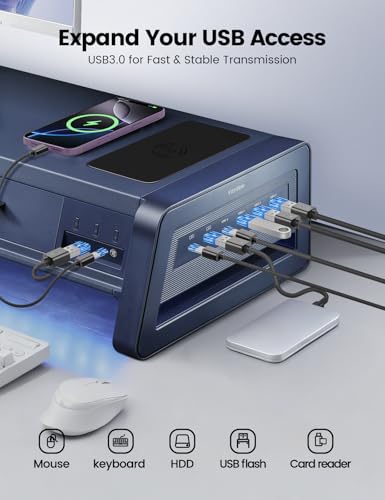 Vaydeer All-in-One Dual Monitor Stand Riser with 2 Drawers, 8USB - Image 4