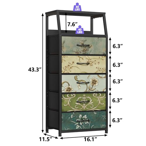 Furnulem 5 Drawers Dresser for Bedroom, Fabric Tall Nightstand - Image 4