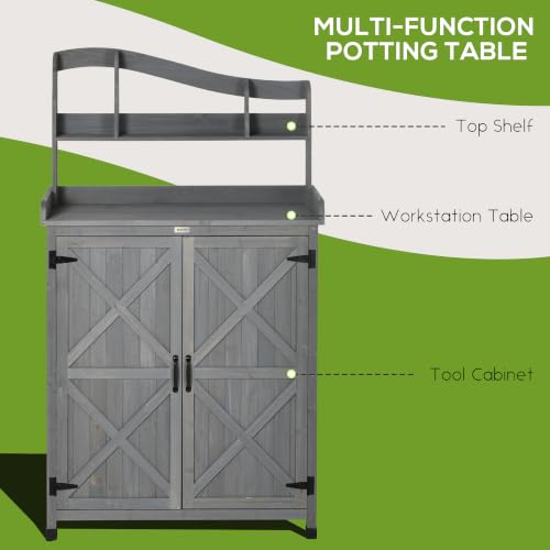 Outsunny Potting Bench Table, Outdoor Storage Cabinet - Image 5