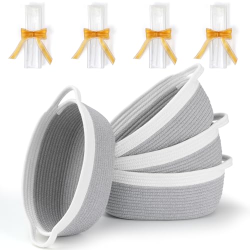4 Pack Small Woven Basket with Handles, Cotton Rope Room Shelf - Image 1