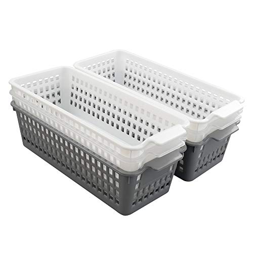 6-Pack Slim Plastic Storage Baskets Bin, Rectangle Basket Set - Image 2
