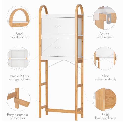 UTEX Over the Toilet Storage Cabinet with Doors, Arched Bamboo - Image 4