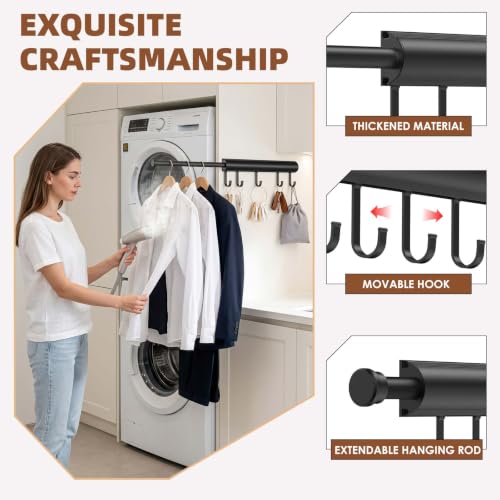 Valet Rod for Closet, 12" Pull Out Retractable with 5 - Image 5