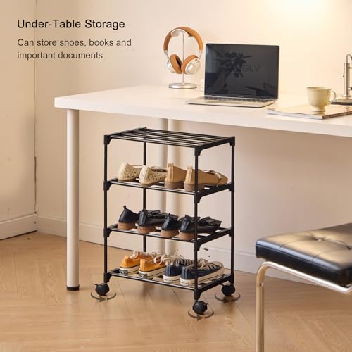 5-Tier Small Shoe Rack with Wheels, Slide-Out Metal Shoe - Image 6