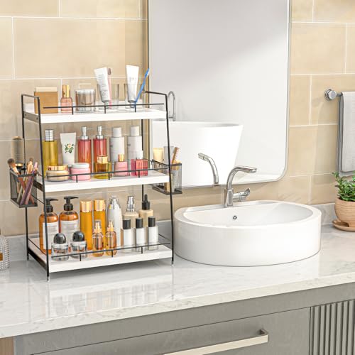 Wood Bathroom Counter Organizer with Metal Frame for Vanity - Image 5