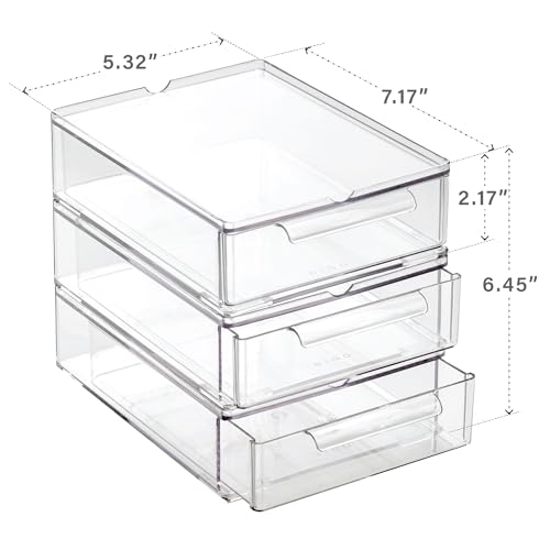 BINO | Clear Stackable Storage Drawers, Small - 3 Pack | Clear - Image 4