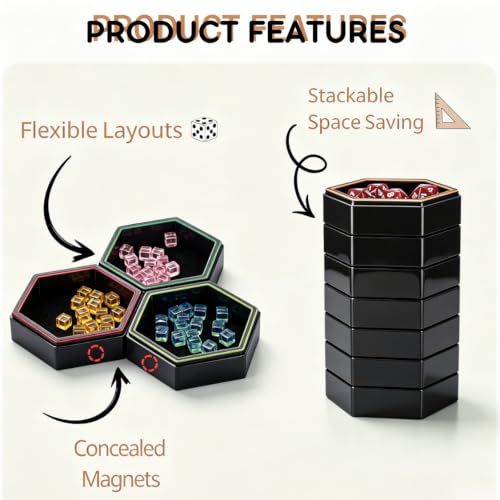 Magnetic Hex Board Game Trays, Modular Stackable Token Dice Trays - Image 4