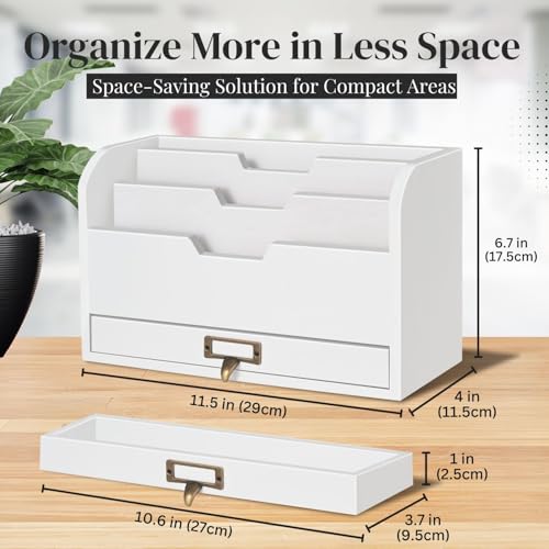 Flexzion Wood Desk Organizer, 3-Tier Mail Organizer with Drawer - Image 7
