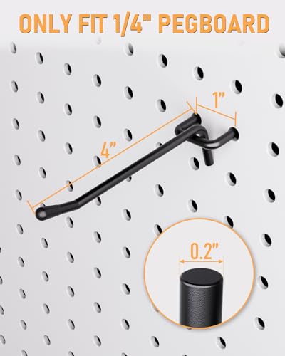 INCLY 60 Pack 4 Inch Black Pegboard Hooks, 1/4" Heavy Duty - Image 3