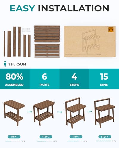 SERWALL 3-Tier Outdoor Potting Bench with Storage,Gardening Table - Image 7