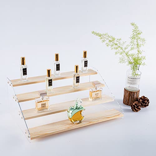 2 Pack 4 Tier Acrylic Display Stand for Figures Wooden Risers - Image 5