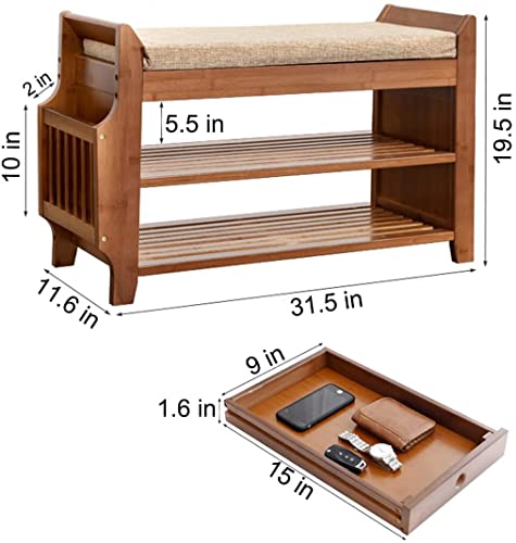 Shoe Bench with Hidden Drawer and Side Holder, 2 Tier - Image 4
