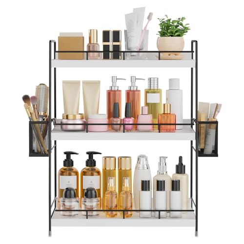 Wood Bathroom Counter Organizer with Metal Frame for Vanity - Image 2