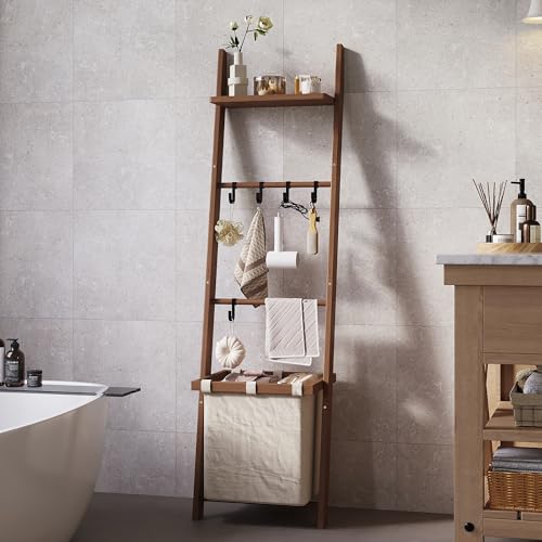 63" Bamboo Blanket Ladder with Shelf, Fabric Storage - Image 7