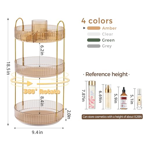 360° Rotating Makeup Organizer, Upgraded 3 Tier Skincare Perfume - Image 3