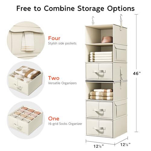 6-Shelf Hanging Closet Organizer with 3 Drawers, 2-i | Home Organizati - Image 4
