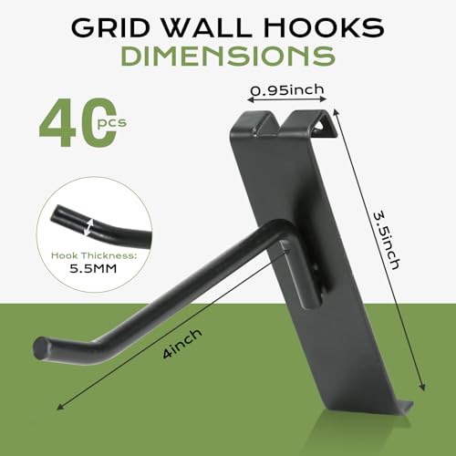 40 Pack Gridwall Hooks, 4 Inch Black Grid Wall Panels Hooks - Image 3