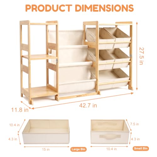 Kids Bookshelf & Toy Storage Organizer with 5 White Bins - Image 3