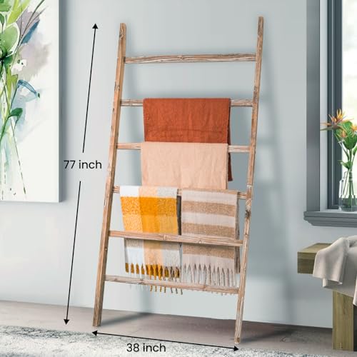 Blanket Ladder Shelf 6.4FT, 38 inch Wide Solid Wooden - Image 4