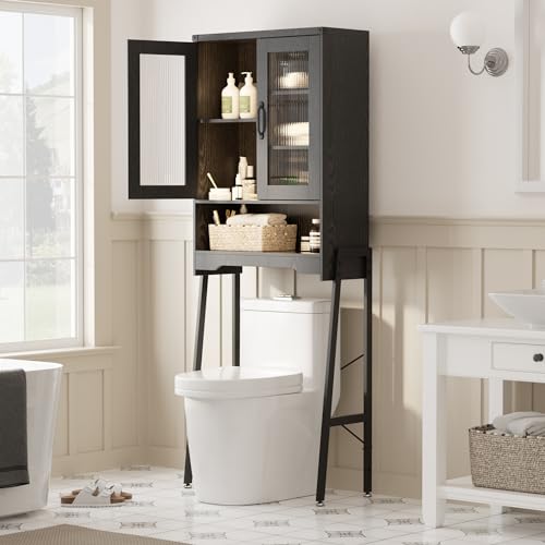 Over The Toilet Storage Cabinet with Tempered Glass Doors & - Image 4