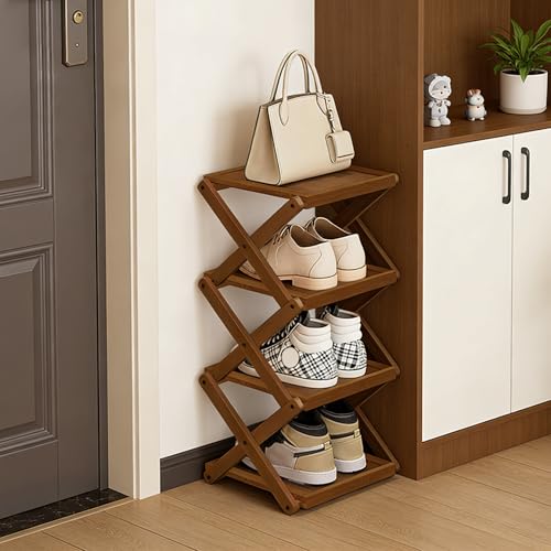 YYW Shoe Rack, Foldable Bamboo Shoes Shelf - Image 2