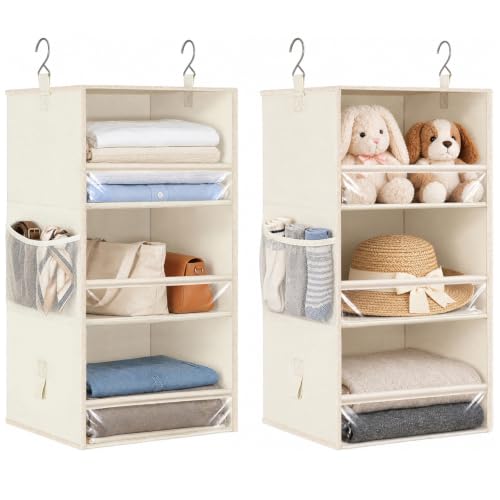 6 Shelf Hanging Closet Organizer, 2 Separable 3 Shelf Units Beige - Image 2