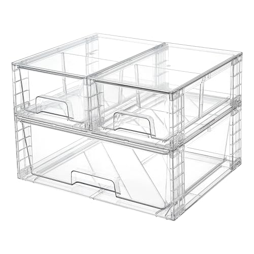 Vtopmart Clear Stackable Storage Drawers, 3 Pack Wide Organizer - Image 2