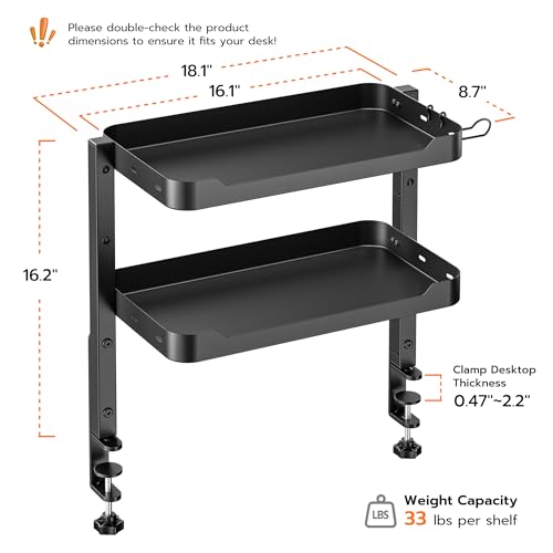 ARES WING 2-Tier 16 inch Clamp On Desk Shelf, Above - Image 3