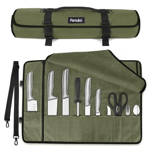 Chef Knife Roll Bag,Waterproof Waxed Canvas Knife Case Holds - Image 2