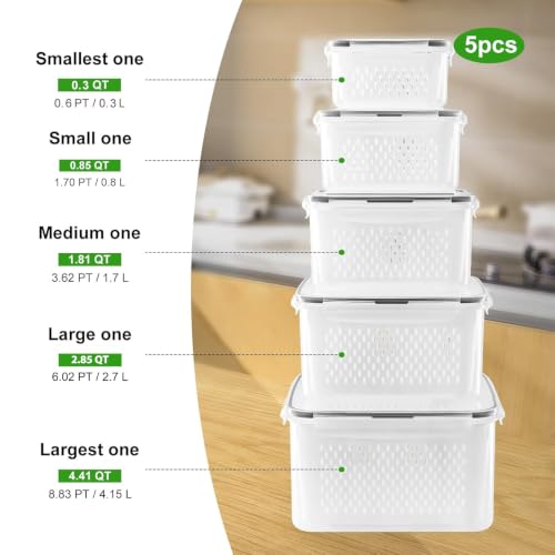 5 PCS Large Fruit storage Containers for Fridge,Food Storage - Image 3