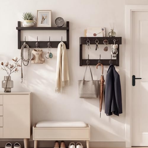 29" Coat Rack Wall Mount with Shelf, Mail & Key Organizer, Black - Image 3