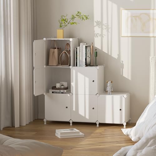 6Cube Storage Organizer Modular Stackable with Doors White - Image 7